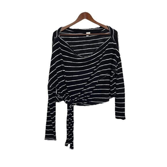 We The Free Drop Long Sleeve Stripe Side Tie Knit Top Size Medium Free People - Picture 1 of 8